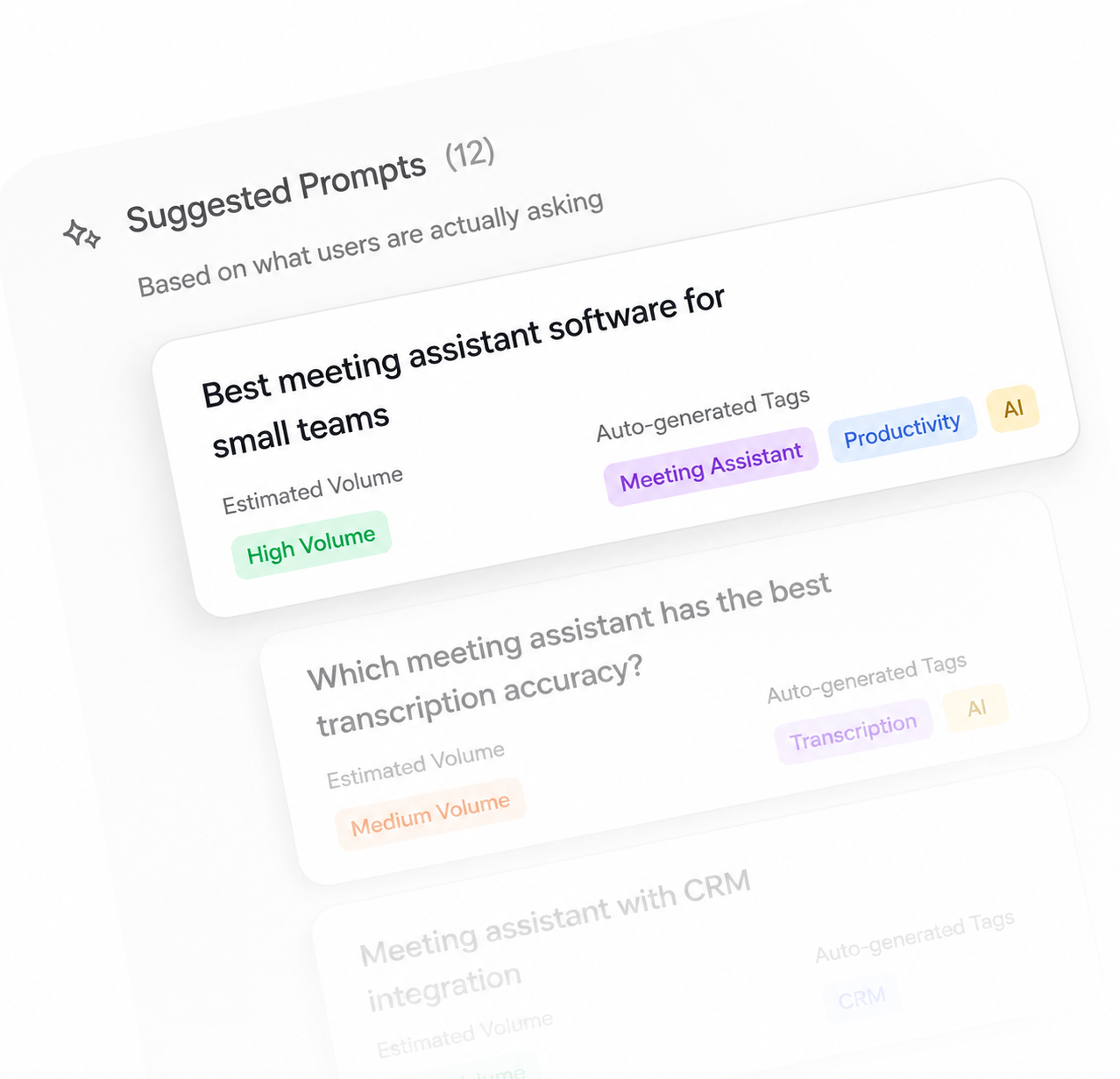 Suggested prompts with volume and tags
